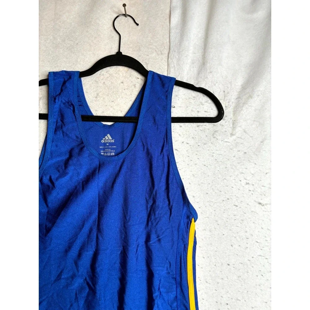 Adidas Wrestling Singlet Mens Medium Blue Yellow 3-Stripes Sleeveless Round Neck